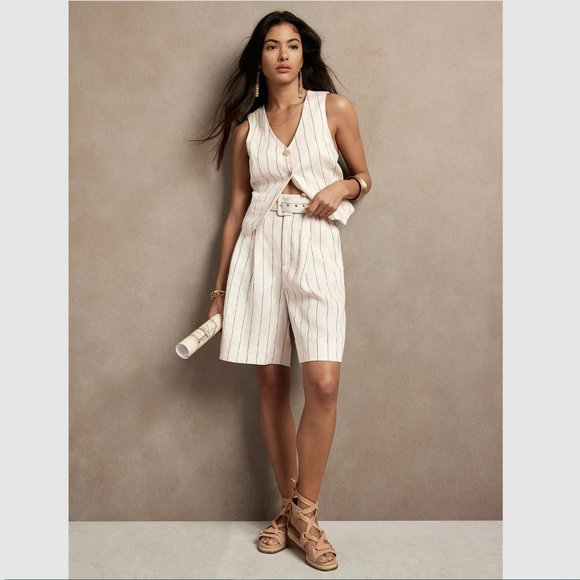 Banana Republic Lino Bermuda Short Cream Sz 0